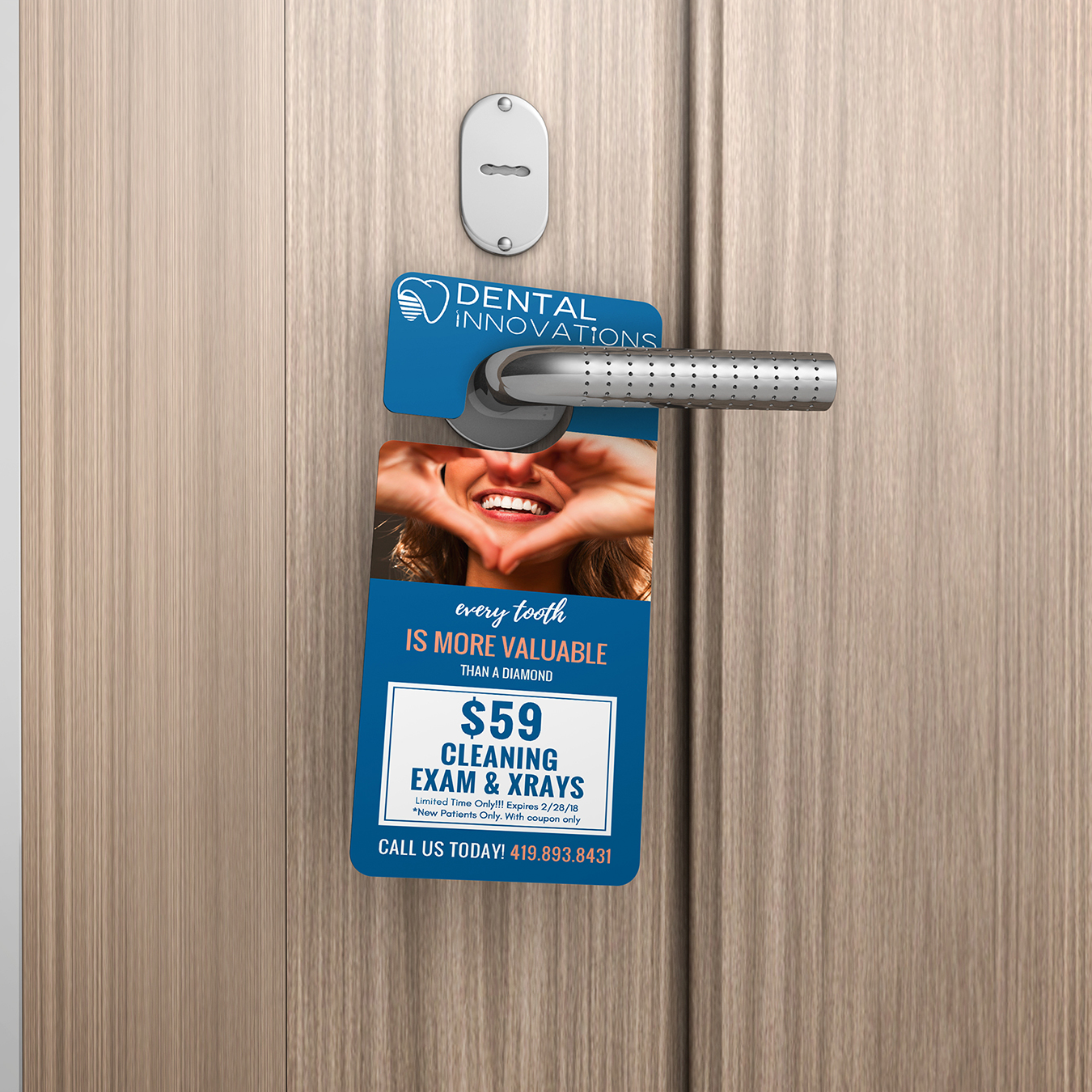 DI Door Hanger Dental Innovations Door Hanger Mockup