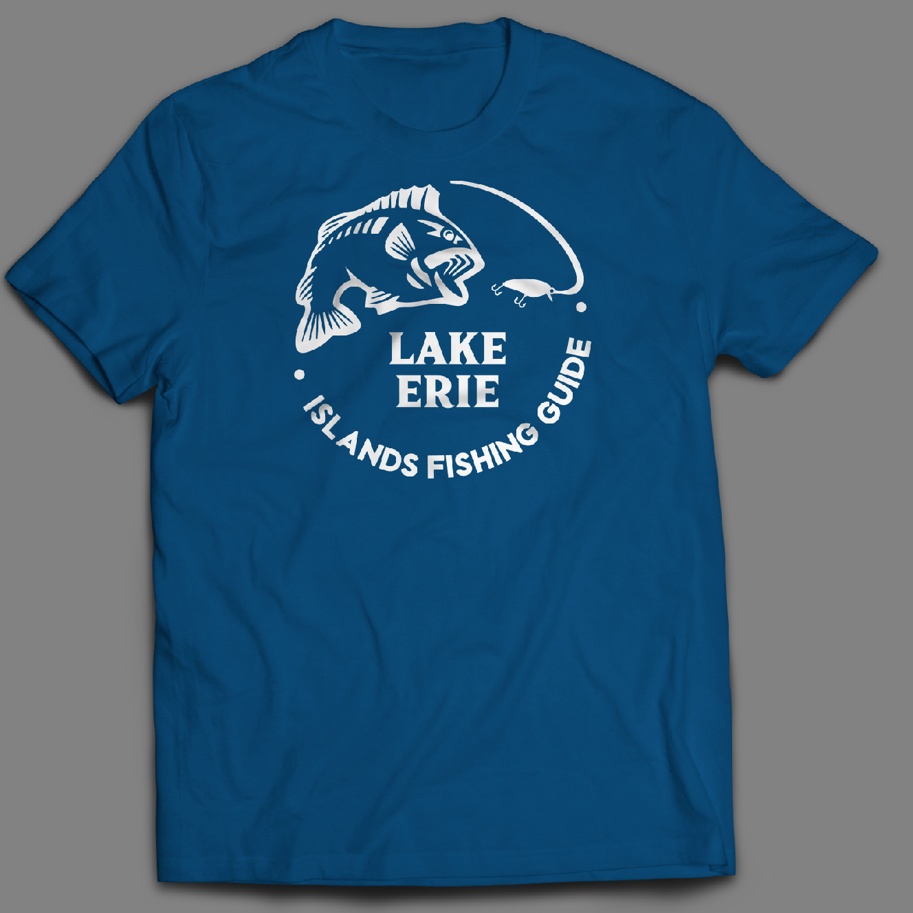 Lake Erie Island Fishing Guide Blue Shirt Mockup